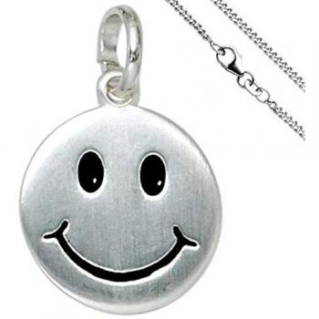 Lächelndes Gesicht Kinder Anhänger 925 Silber mit Kette 38 cm
