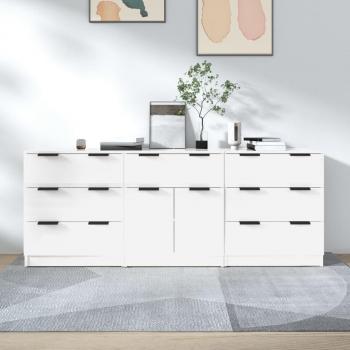 High Gloss White Engineered Wood 3 Piece Sideboards