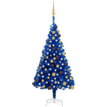 Árbol de Navidad preiluminado con bolas azul 120 cm PVC
