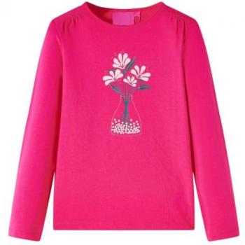 Camiseta de Manga Larga para Niños con Flores Rosa Brillante Talla 92