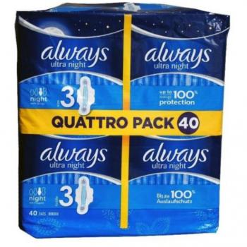Always Ultra Night Sanitary Towels with Wings, Absorbent Core