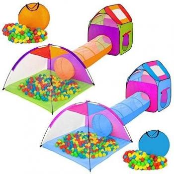 Tienda infantil con túnel, 200 bolas y bolsa | Incluye 200 bolas | Con práctica bolsa de transporte | Montada en pocos segundos, plegable y compacta