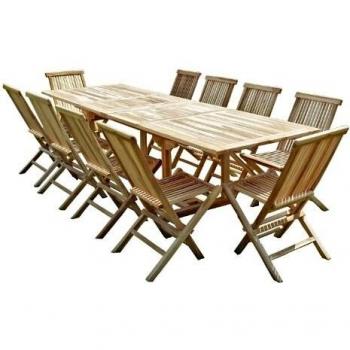 Ensemble de Salon de Jardin en Teck 10 Chaises