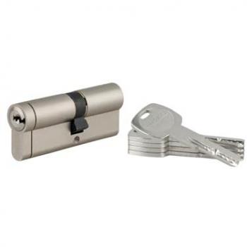 Barillet à double entrée, modèle Transit 1 – 35 × 45 mm, finition nickelée – 5 clés