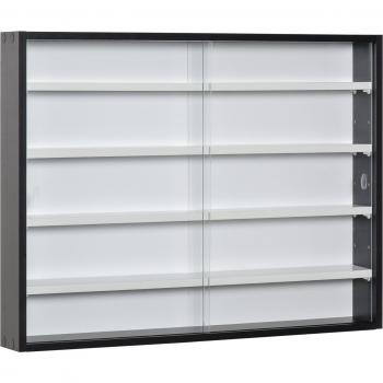 Homcom 5-Tier Wall Display Shelf Unit with 4 Adjustable Shelves, Glass Doors, Home Office Ornaments, 60x80cm, Black/White