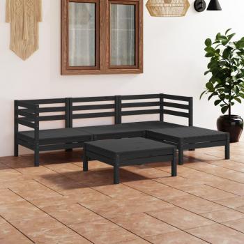 Set Salotto da Giardino 5 pz in Legno Massello di Pino Nero con Divani Angolari e Tavolini