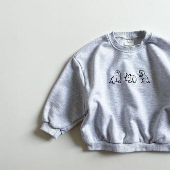 Sweat-shirt à manches longues pour bébé garçon gris avec dinosaure