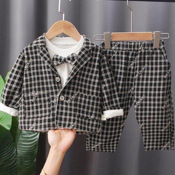 Handsome Boys Plaid Suit: Coat, T-shirt & Pants for Special Occasions