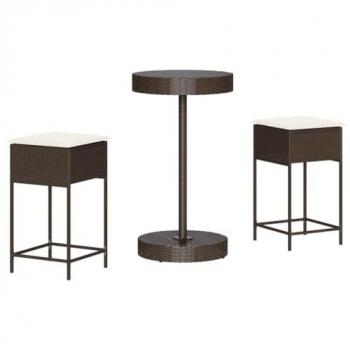 VidaXL 3-teiliges Gartenbar-Set mit Kissen aus braunem Poly Rattan