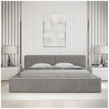 Lit coffre VERNON – Tissu bouclé Cendre taupe – 160x200 cm – Design élégant