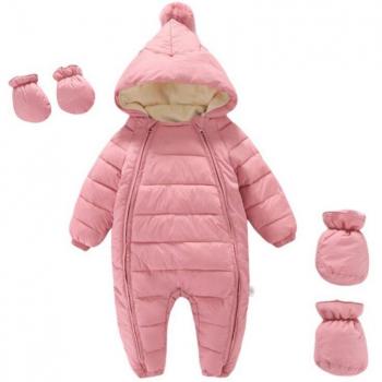 Bobora Baby Winter Snowsuit with Zipper and Pompom Hood, Footies, Gloves & Shoes 0-24M