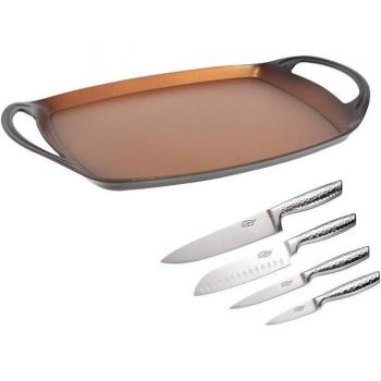 Set 5 Piezas San Ignacio Origen Plancha de 36 x 7,1 cm (Aluminio Forjado) +4 Cuchillos (Acero Inoxidable)