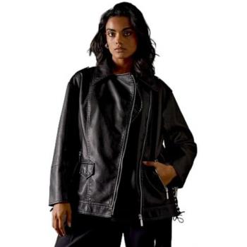 Oversized Black Whipstitch Leather Look Blazer – Womens Style