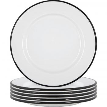 White Enameled Dinner Plates, 25.5 cm, Pack of 12
