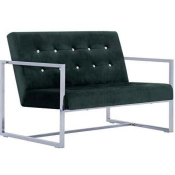 Double Seat Comfort Sofa – Forest Green Leatherette, Chrome Detailing