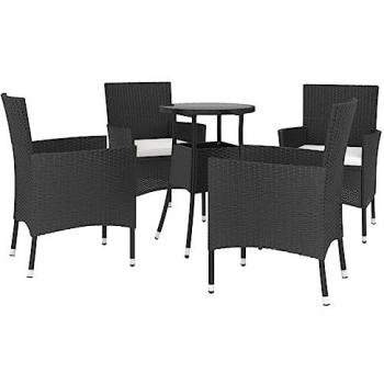 5 Piece Garden Bistro Set with Cushions Black Poly Rattan