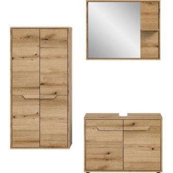 Badmöbel-Set Kayu, bestehend aus Midischrank und Waschbeckenunterschrank