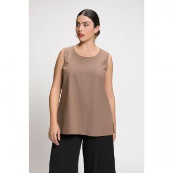 Canotta in misto lino con scollo a girocollo, Donna, Marrone, Taglia: 68/70