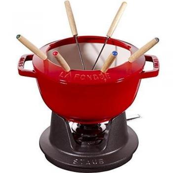 Staub 20cm Cherry Fondue Pot – 4‑People, Variable Heat, 6‑Fork Set
