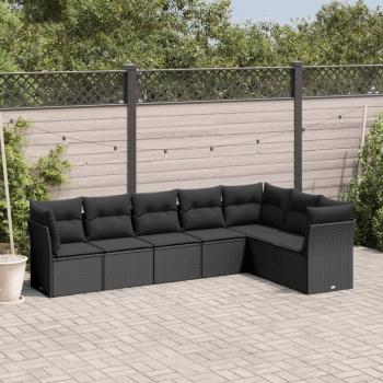 VidaXL 7 Piece Rattan Sofa Set with Cushions Black
