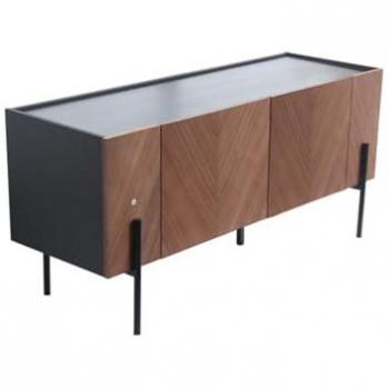 Meuble TV Vintage 120 cm Sequoia avec Rangement et Pieds en Métal Noir