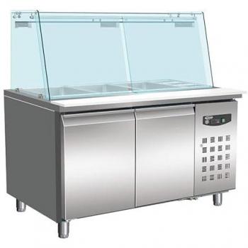 Réfrigérateur saladette Combisteel – 2 portes, vitrine, 3 bacs GN 1/1 et 3 bacs GN 1/6