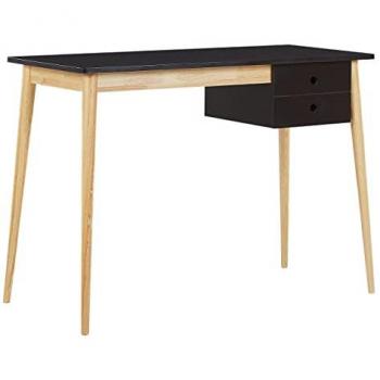 Beliani Retro Home Office Desk with Drawer Black and Light Wood