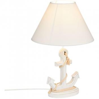 Schneider Home Anker‑Lampe – Tischleuchte aus Holz mit weißem Stoffschirm, 45 cm
