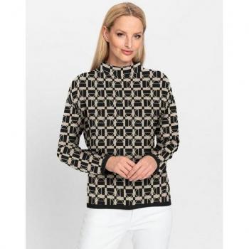 Pull noir-beige à col montant
