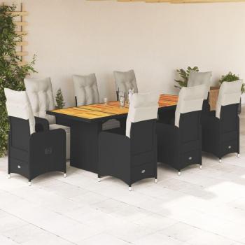 VidaXL Outdoor Bistro Dining Set, 9 Piece, Black Poly Rattan and Cushions
