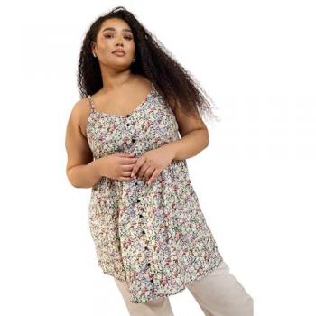Black Floral Buttoned Cami for Women, Size 20