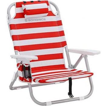 SONGMICS Chaise de plage rouge et blanche