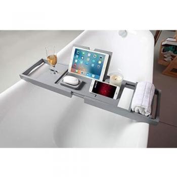 Grey Bath Caddy with Phone, Candle & Soap Holders