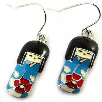 Blue Red Geisha Earrings