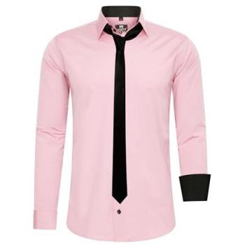 Rusty Neal Damen Langarmhemd XL Rosa – 60 % Baumwolle, 37 % Polyester, 3 % Elasthan, Hemd mit Krawatte