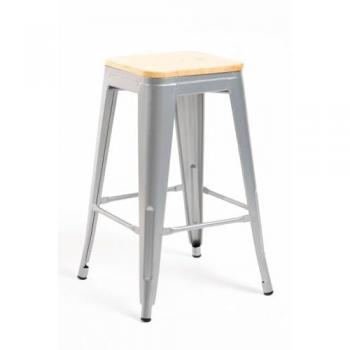 Taburetes Torix Low-Seat en Madera Natural, Color Gris Metalizado