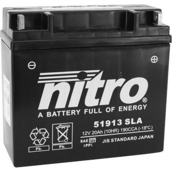 Batterie Nitro 51913 SLA 12V 20Ah, batterie fermée sans entretien pour moto et scooter