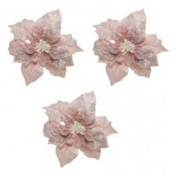 Offerta 3 poinsettias roses en forme d'appendice 26x7 cm, décoration d'arbre de Noël