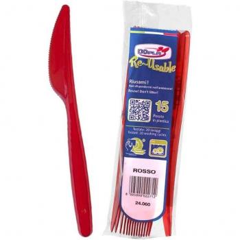 Coltelli di Plastica Riutilizzabili Compact 15 Pezzi Rossi Dopla