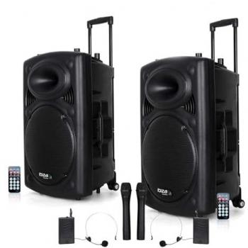 Système Amplifié sur Batterie 1400W Port12 VHF Sonorisation Musiciens DJ USB Bluetooth Mobile