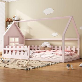 Cabane de Sommeil Enfant 90x200 cm – Bois Rose, Pas de Matelas