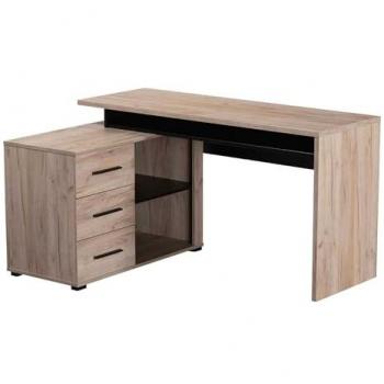 Scrivania Angolare Design Moderno con 3 Cassetti e Vani Portaoggetti