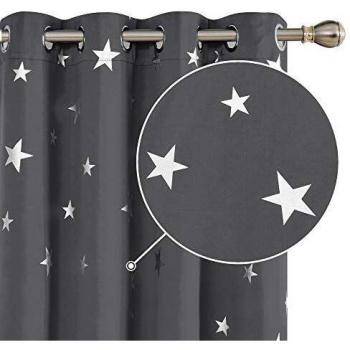 Deconovo Bedroom Curtains 66 x 72 Drop Super Soft Star Foil Printed Thermal Insulated Eyelet Blackout Curtains Grey 2 Panels