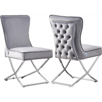 Trafalgar Lux Velvet Accent Chairs – Pair, Grey and Gold Legs