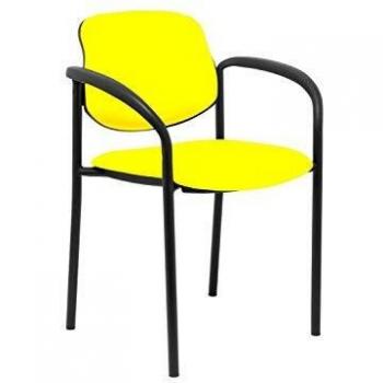 Sedia confidente Piqueras y Crespo Villalgordo, 4 gambe, braccioli, struttura nera, tessuto similpelle giallo
