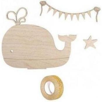 Silhouette en bois de baleine 20 x 16,5 cm à personnaliser avec masking tape doré 5 m