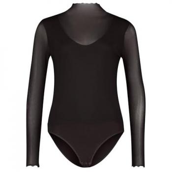 Zero Damen Kurzarmshirt Body mit transparenten Ärmeln in Schwarz mit Rüschen