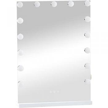 Miroir LED pour maquillage Murrieta – 15 lumières RGB, contrôle luminosité, USB, blanc