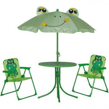 Ensemble de jardin enfant Siena Garden 672614 – chaises pliantes + table + parasol à motif grenouille