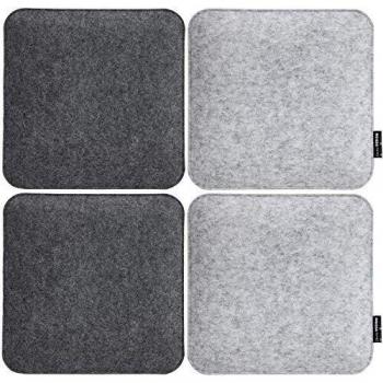 DuneDesign Stuhlkissen 4 Filz Sitzkissen eckig Stuhlkissen Sitzauflage, 35x35x3cm 2 farbig grau weich